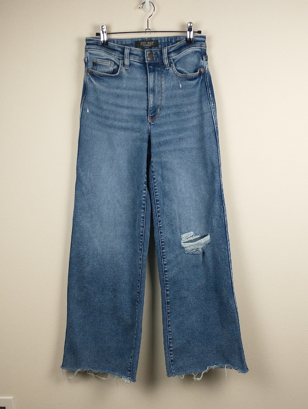 Judy Blue Retro Wide Leg Jeans Womens 25 Blue Distressed